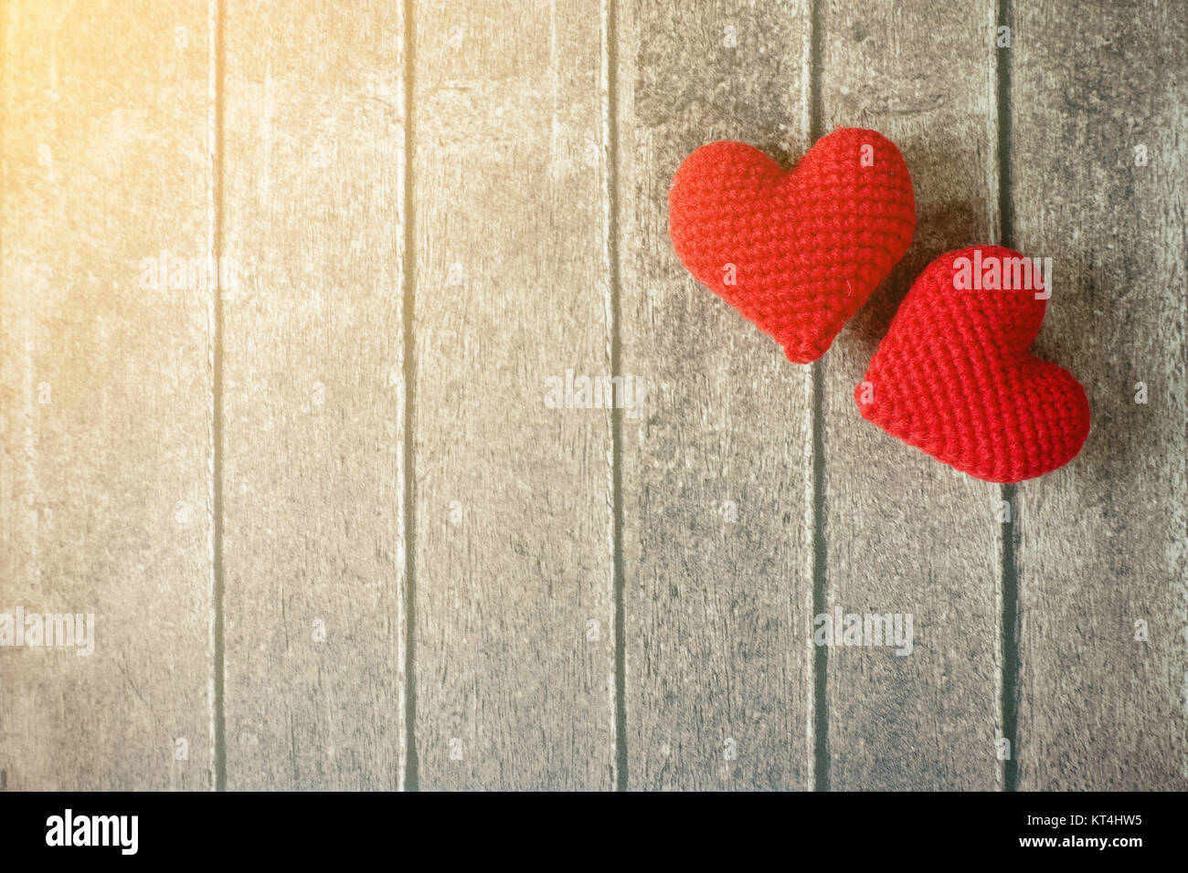Two red heart on old wood background - Family life concept Stock Photo ...