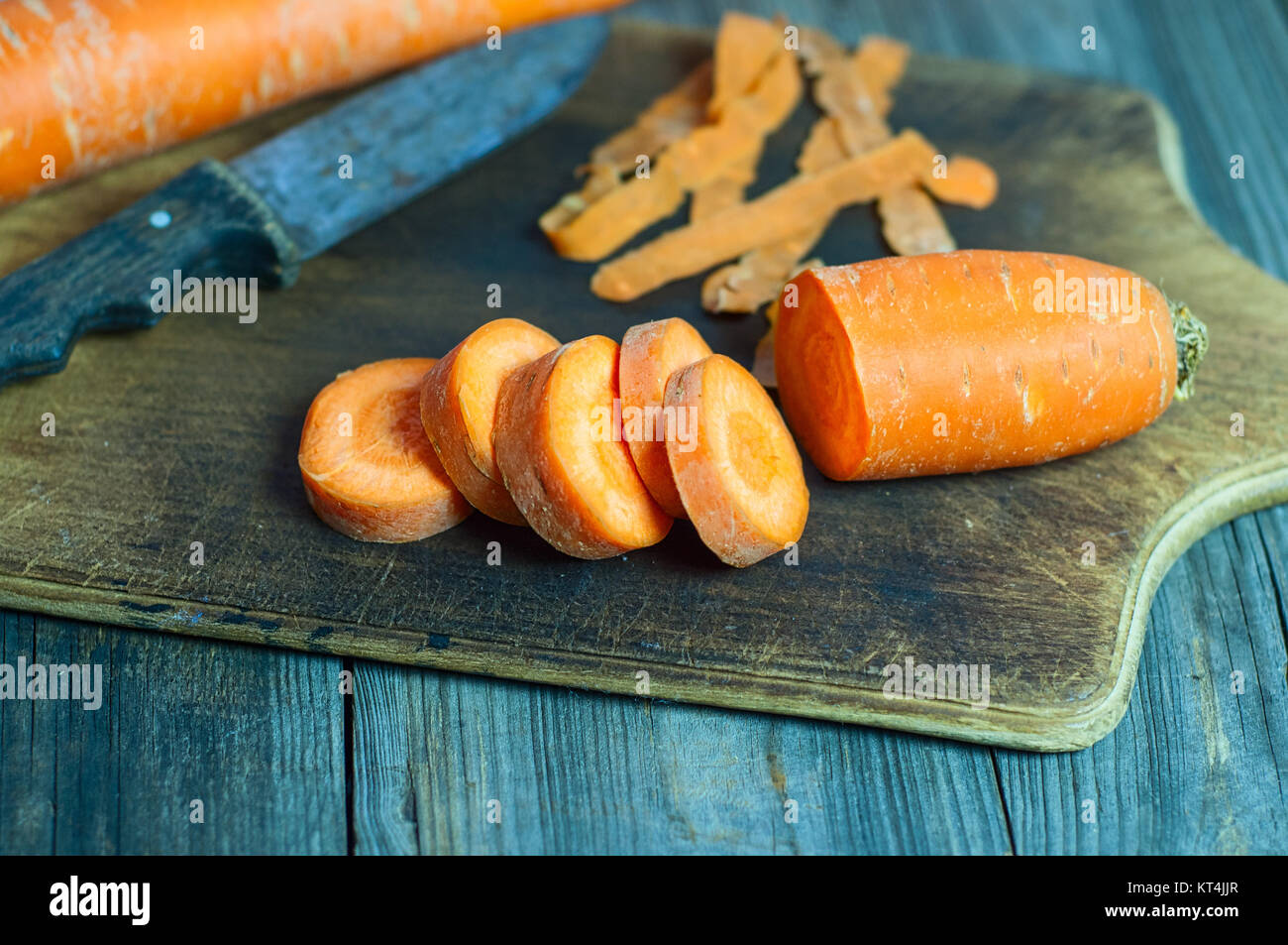 Chopped carrot on a chopping board slices Stock Photo