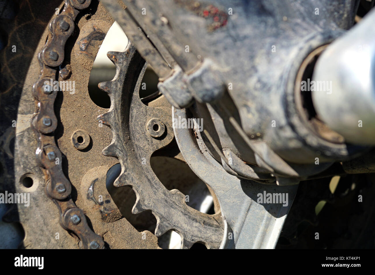 Dirty rear bicycle cassette gear with chain Stock Photo Alamy