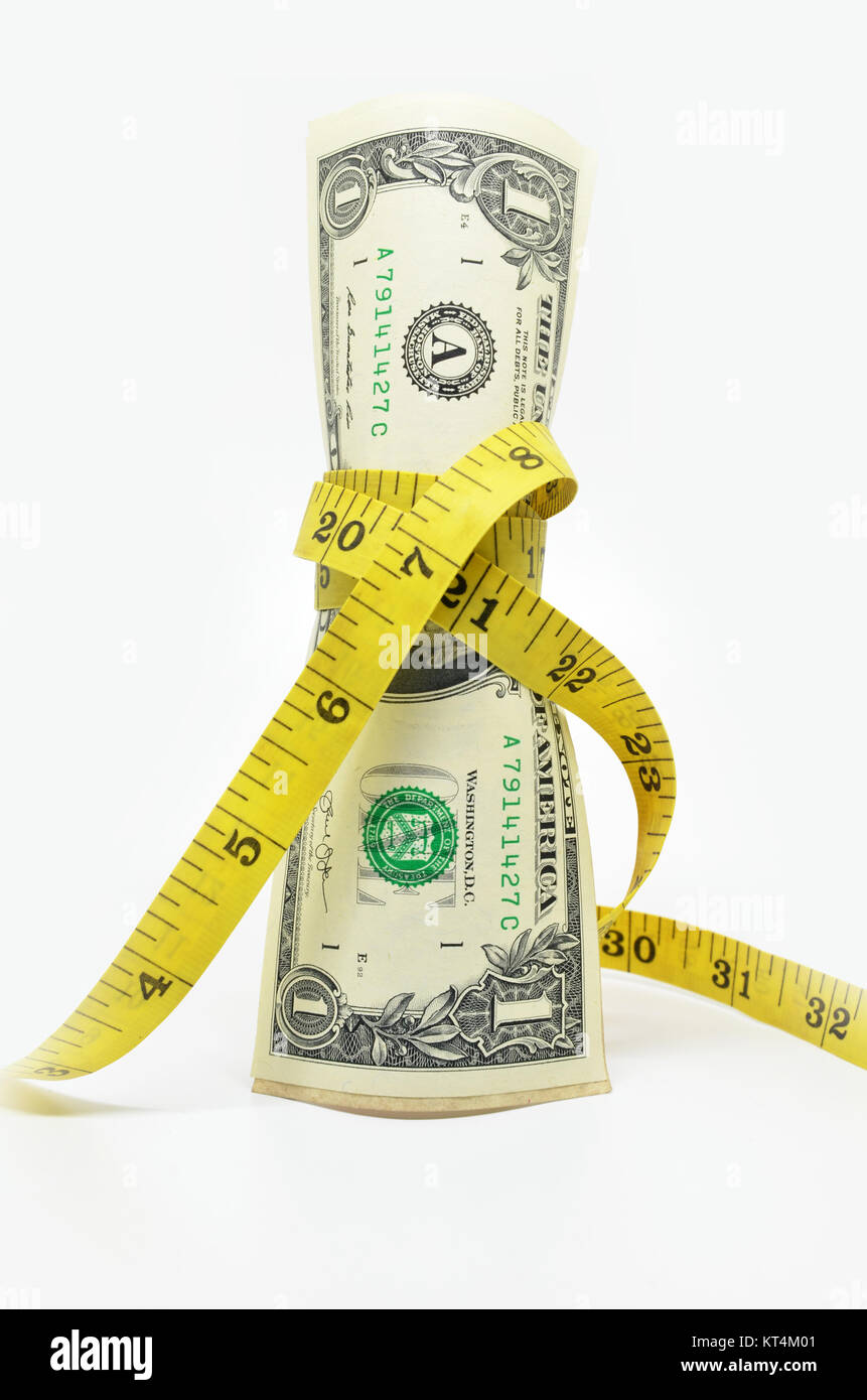 One dollars US money in measuring tape Stock Photo Alamy
