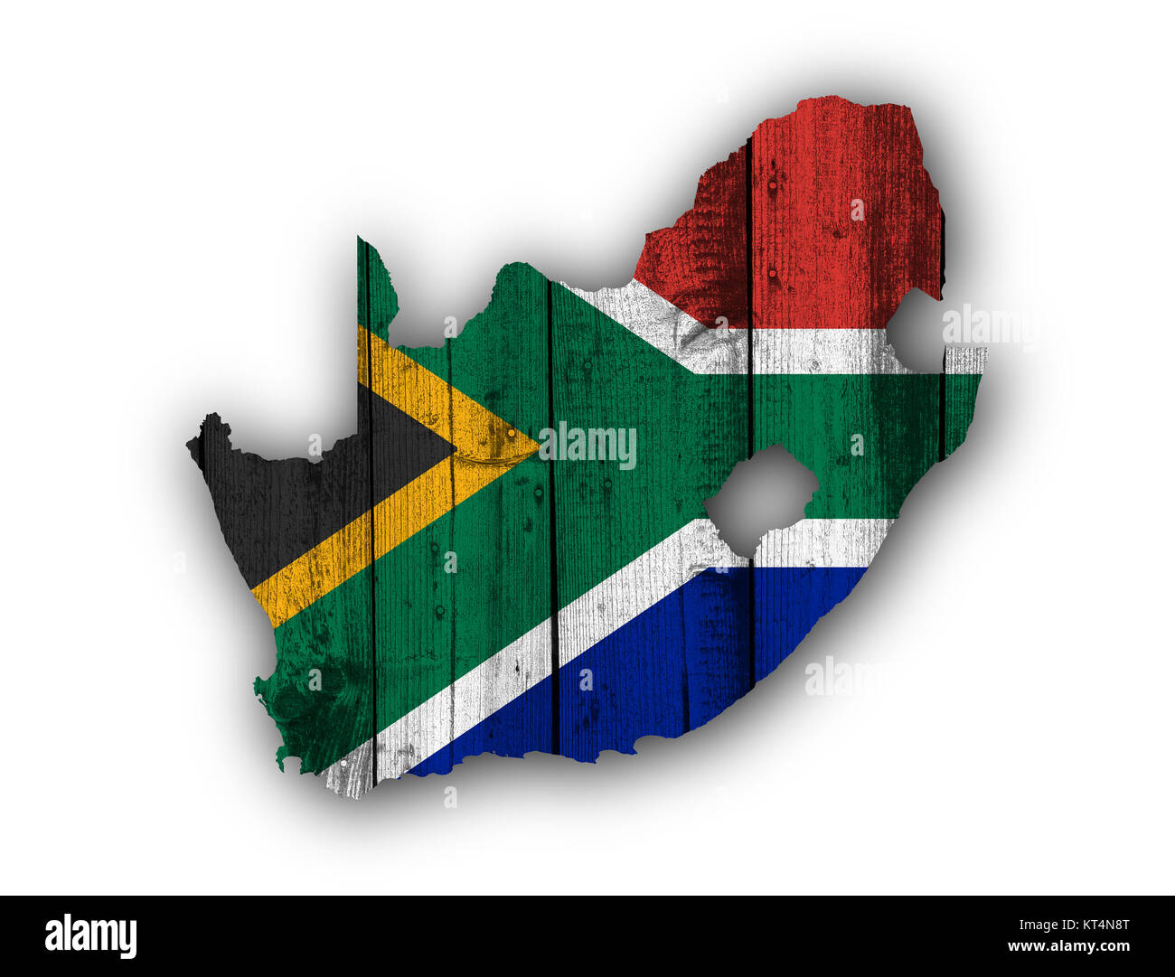 Karte und Fahne von Südafrika auf verwittertem Holz Stock Photo