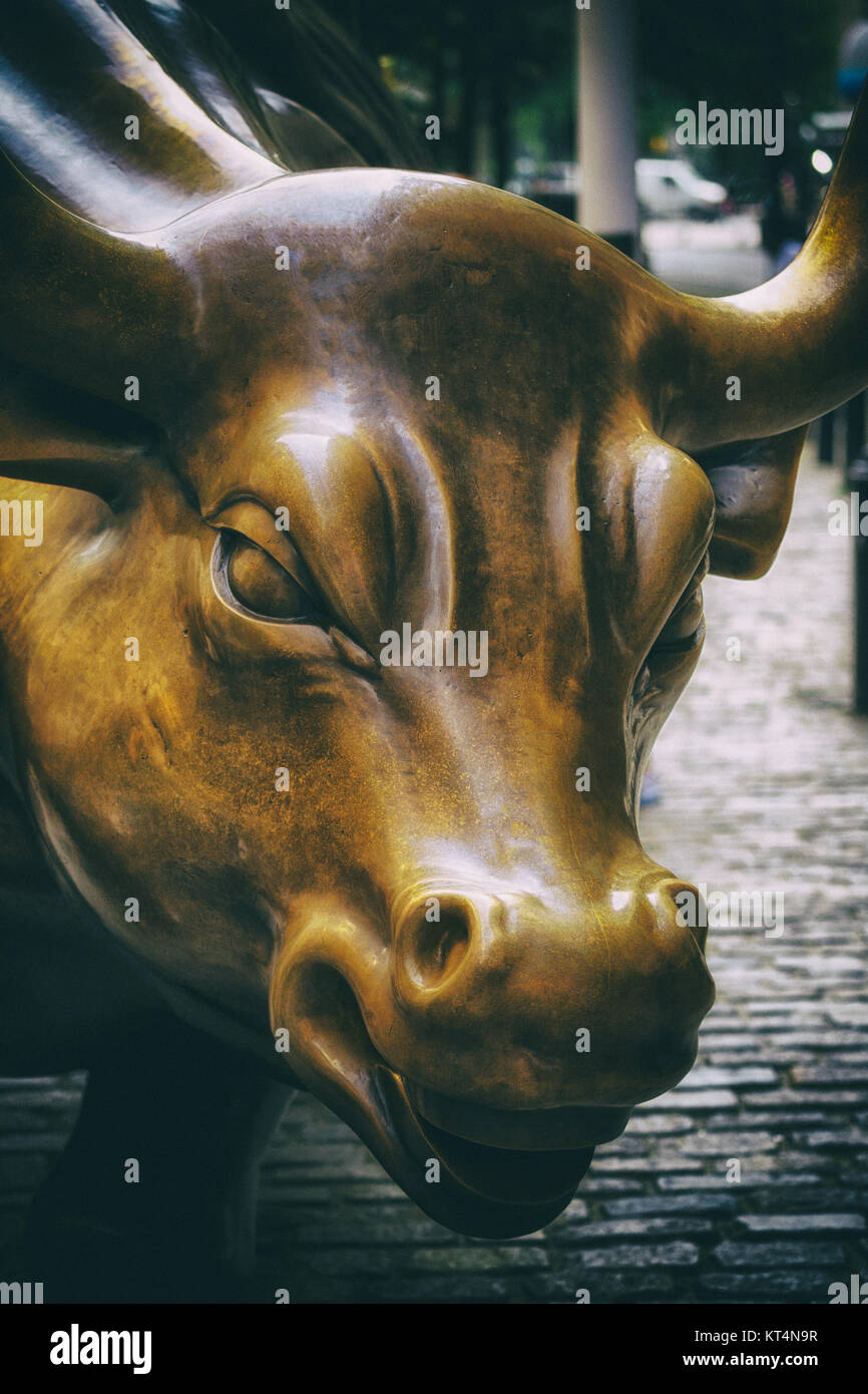 New York City New York Sculpture of bull at New York Stock Exchange