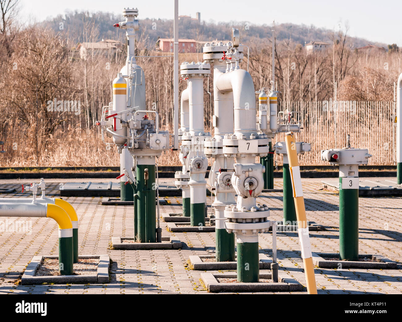 Control station and gas pipe line junction. Pipe , tank and valve. Stock Photo