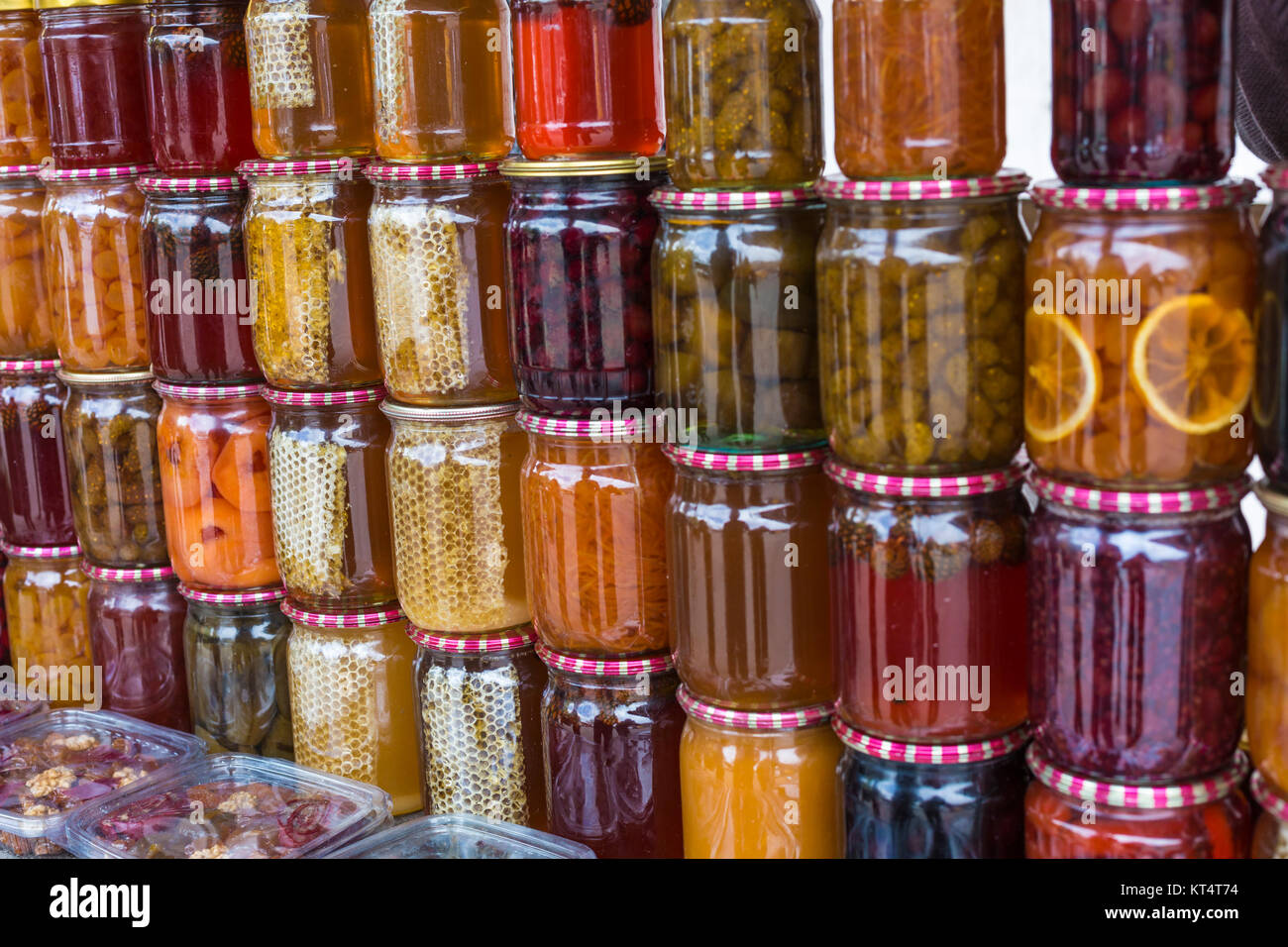 Home-made pine tree cones jam, specialty of Borjomi, Georgia. Borjomi is a resort town known for its mineral waters, the pine tree jam produced there is claimed to be good for improving immunity. Stock Photo