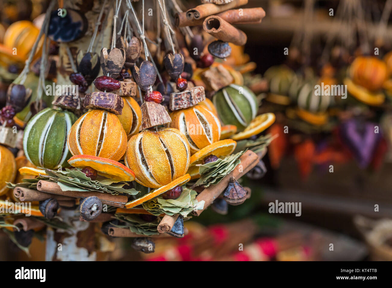 Christmas decorations made with dried fruits. Christmas garland