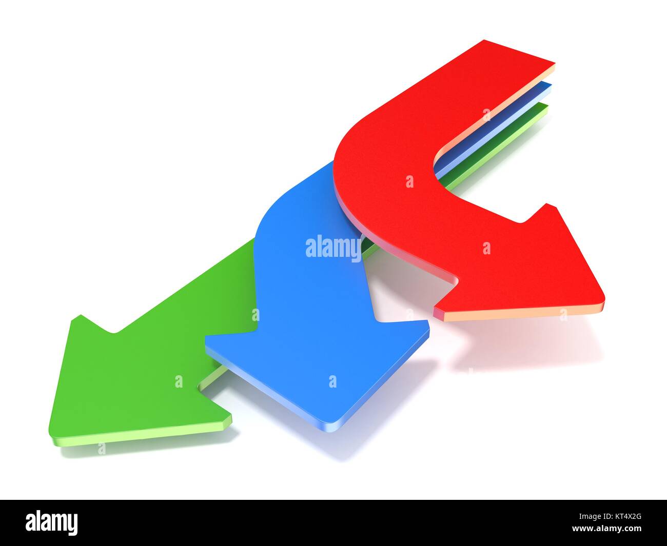 Three way arrows, showing three different directions. 3D Stock Photo