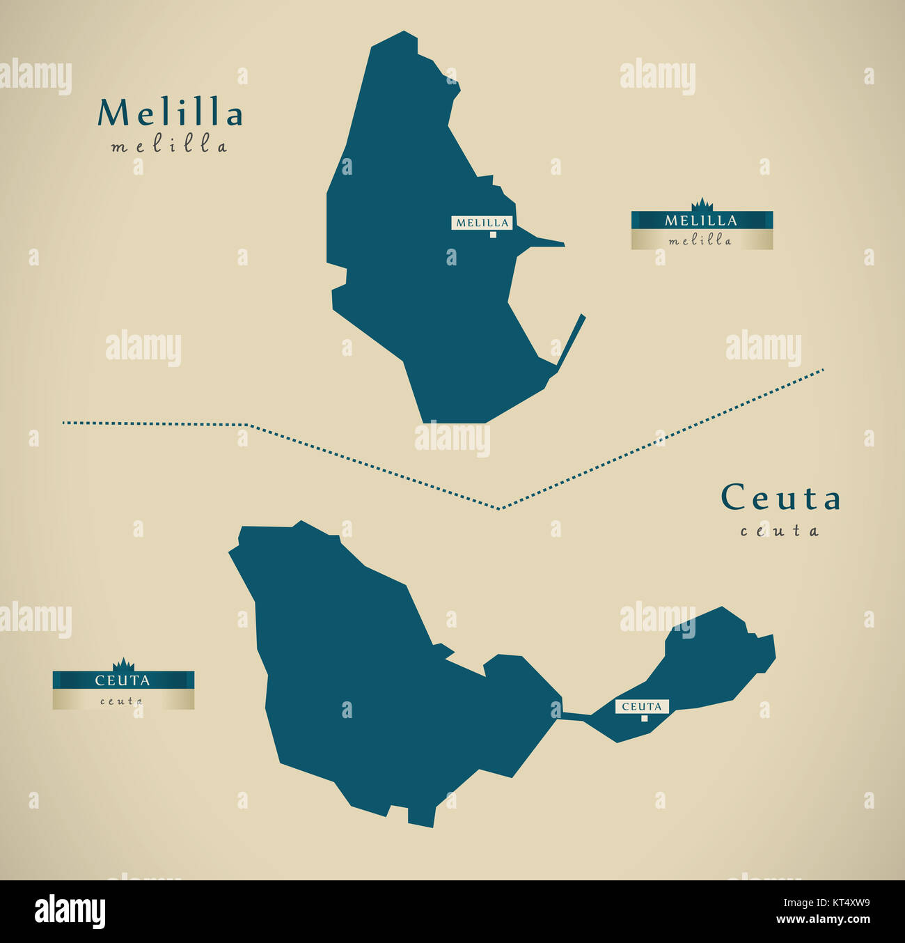 Modern Map - Melilla and Ceuta Spain ES illustration Stock Photo