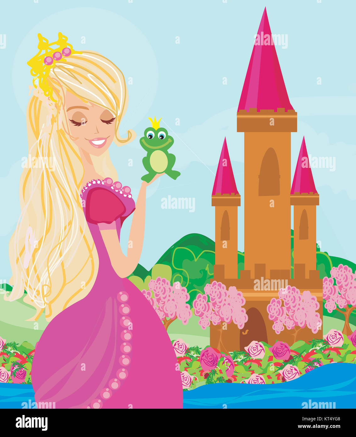 Beautiful Young Princess Holding A Big Frog Stock Photo Alamy