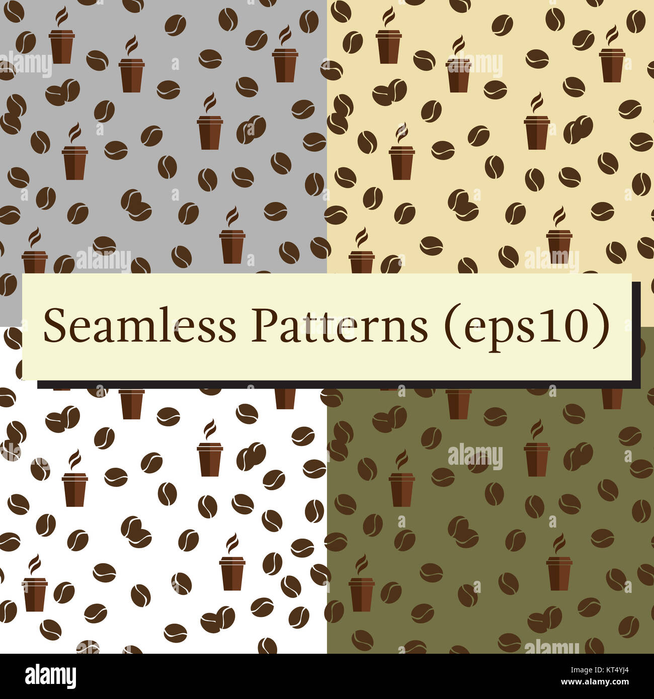 Tea or coffee cups seamless vector patterns set with coffee beans or ...