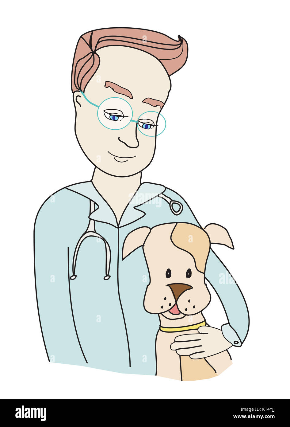 dog and veterinarian - doodle illustration. Stock Photo