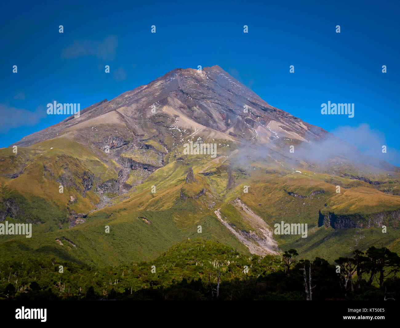 New Zealand Volcano Landscape Background Mount Egmont or Taranaki Volcano, New Zealand Stock