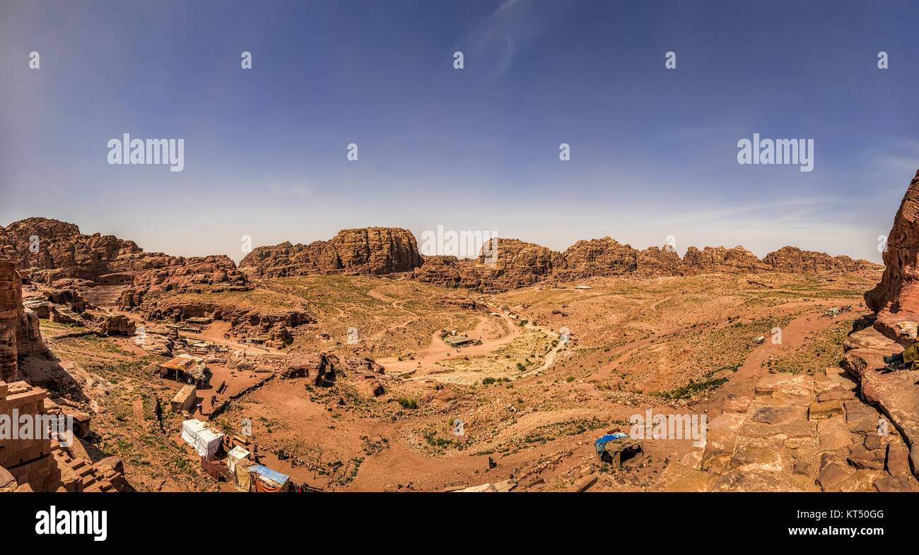 Panoramic view of Wadi Musa from Petra Stock Photo