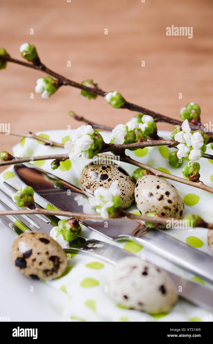 Easter table setting with spring flowers Stock Photo - Alamy