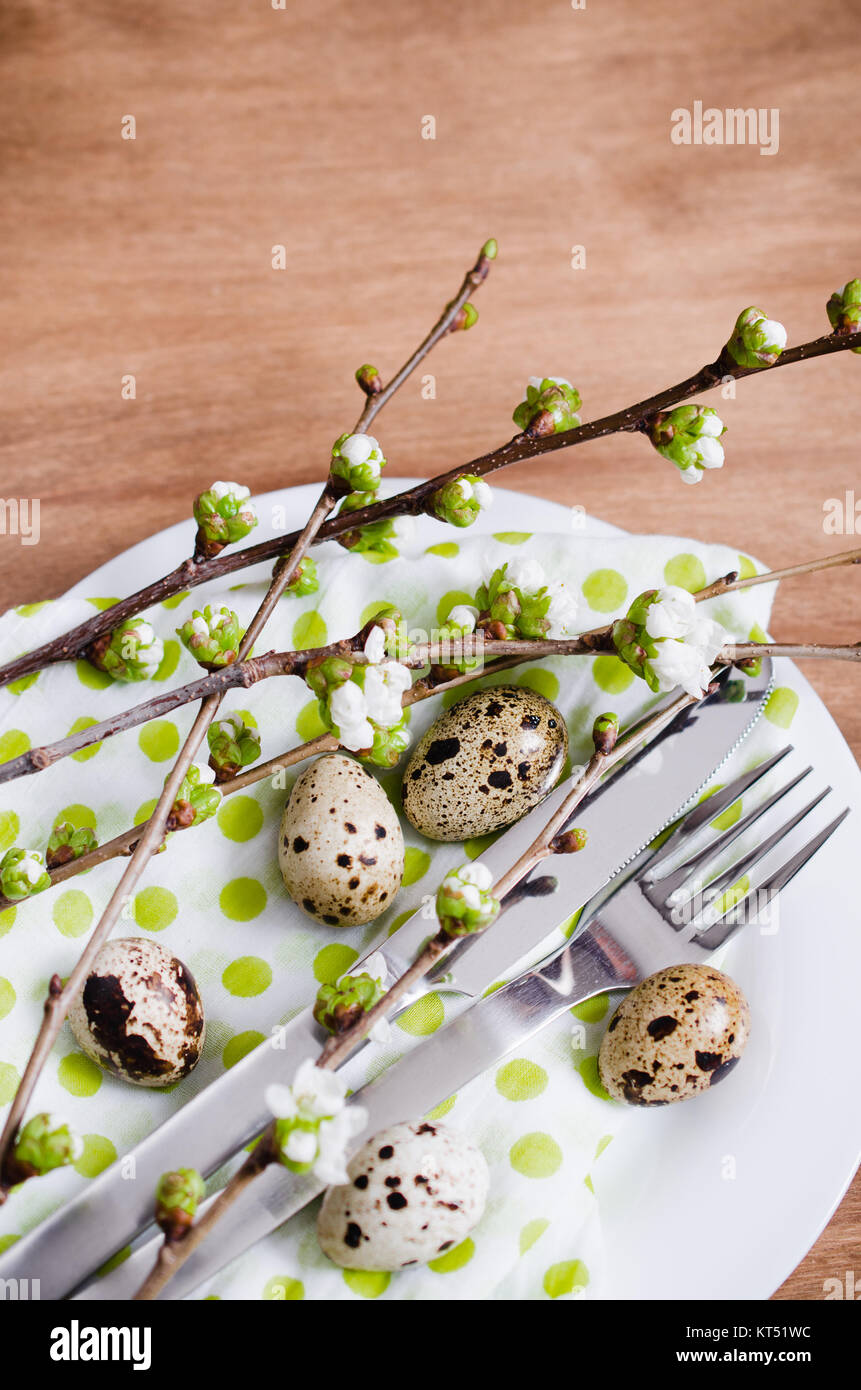 Easter table setting with spring flowers Stock Photo - Alamy