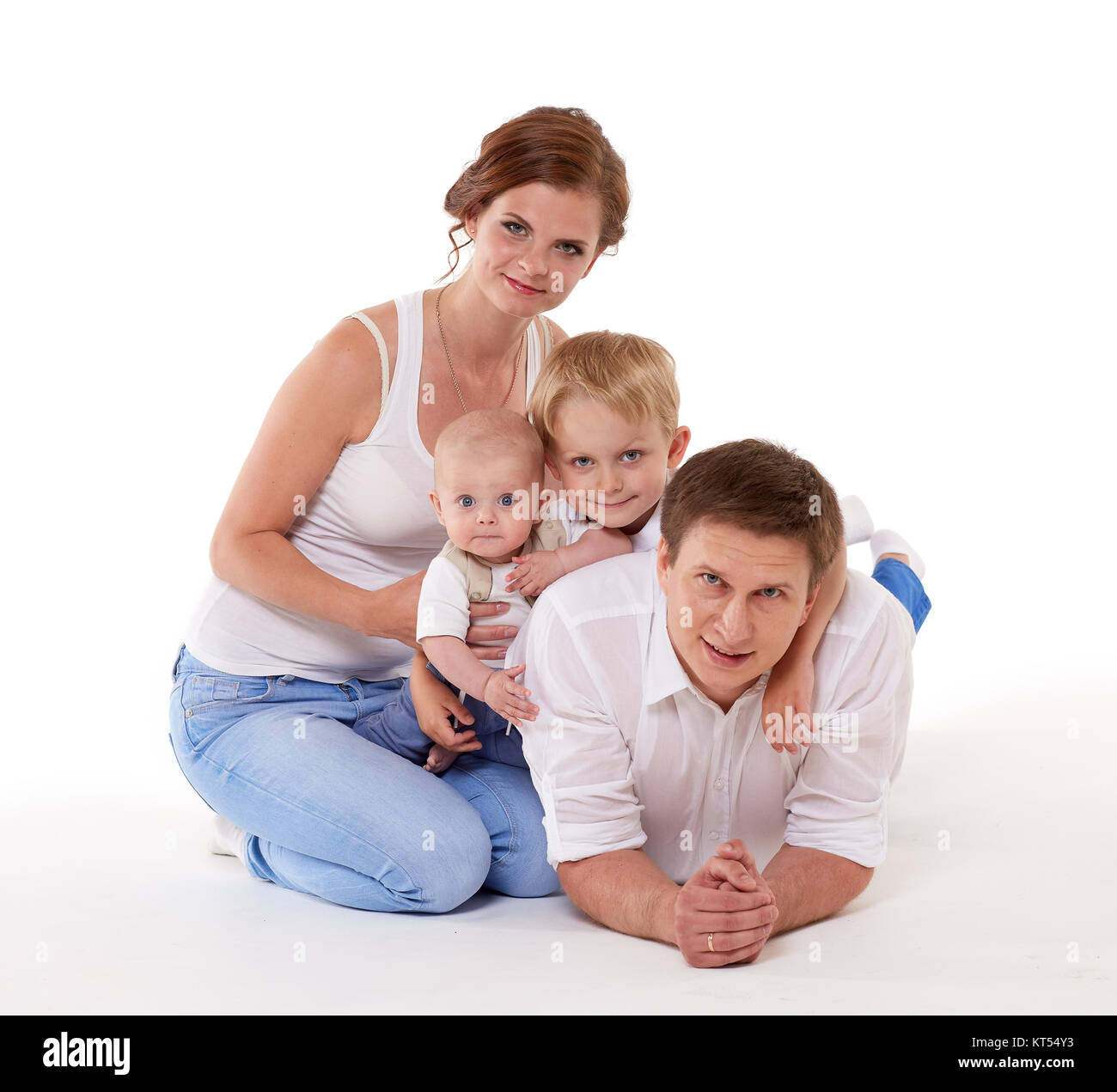 Happy family with two babies Stock Photo - Alamy