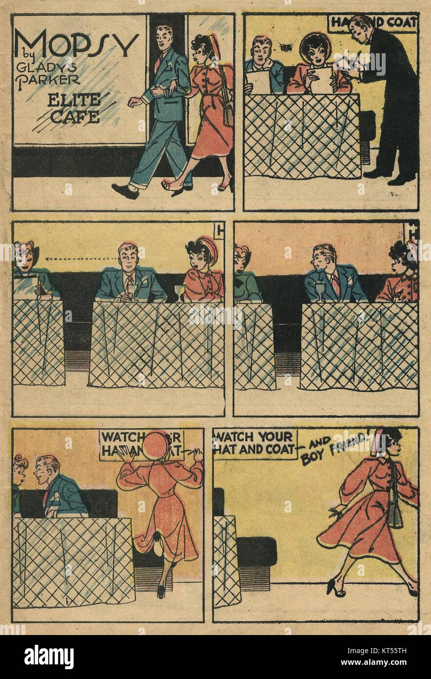 An issue of the TV Teens magazine series, featuring the comic 'Mopsy' from Volume 2, Issue 12, from the 1950s, offering a nostalgic look at American teenage culture in that era. Stock Photo