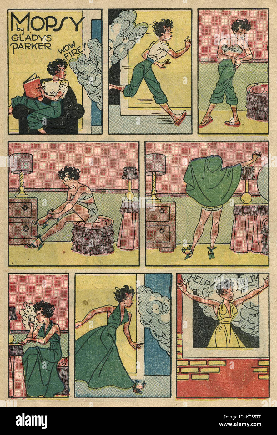 Mopsy is a popular feature in *TV Teens* magazine, known for portraying the everyday lives of teenagers. Volume 2, No. 7 highlights typical teenage themes such as friendship and drama in a vintage 1950s comic style. Stock Photo