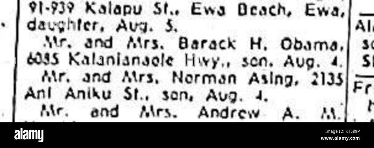 Obama birth announcement Stock Photo Alamy