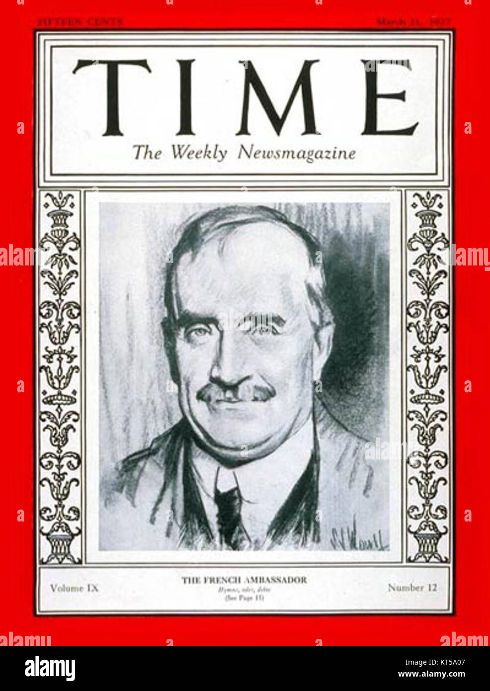 Paul Claudel, a French poet and diplomat, was featured on the cover of TIME Magazine on March 21, 1927. Known for his literary contributions and diplomatic career, Claudel's appearance marked his prominence in the cultural and political spheres of the time. Stock Photo