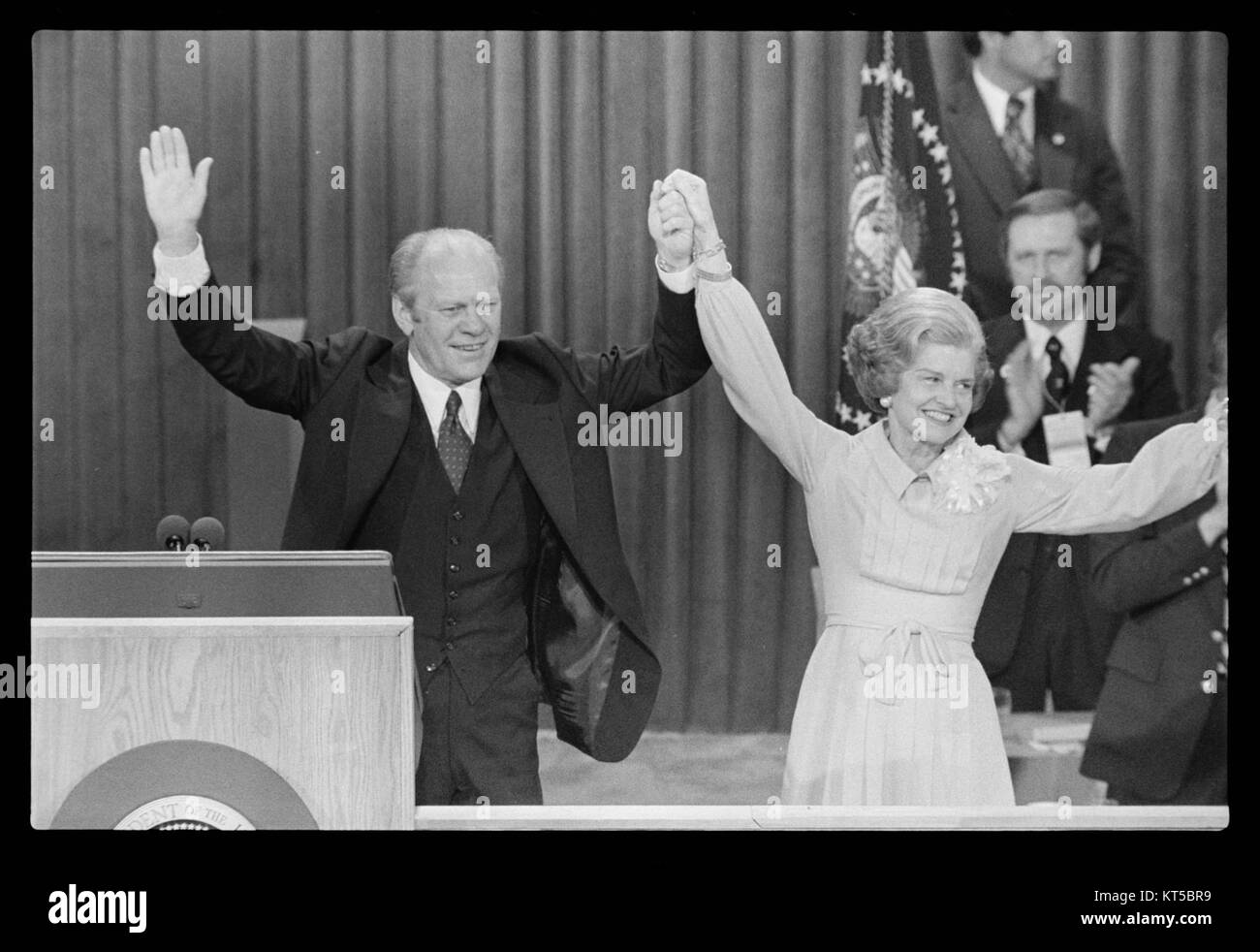 President Gerald Ford and First Lady Betty Ford celebrate winning the