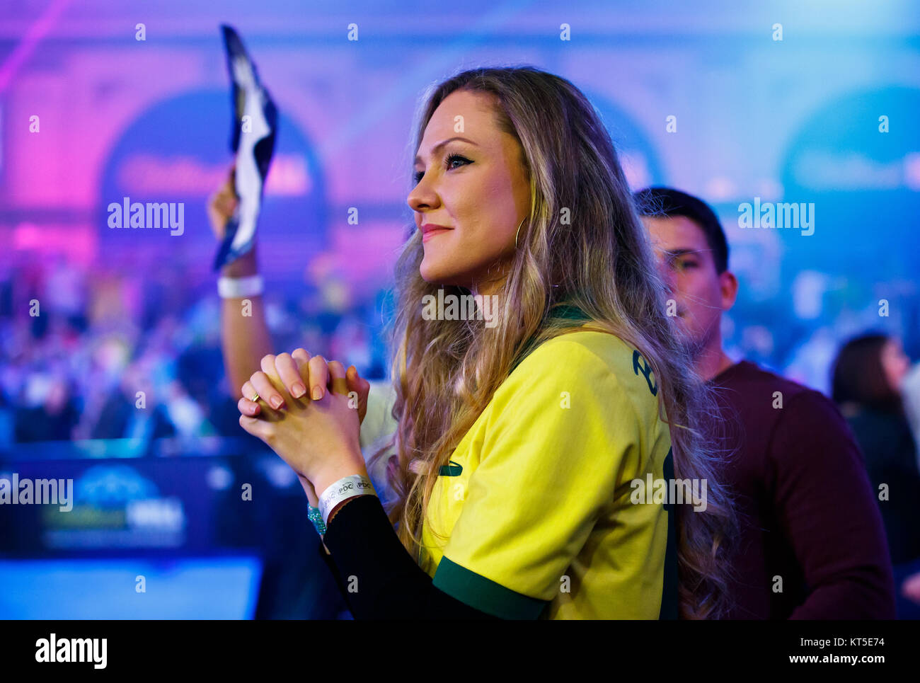 Ariana Portela, wife of Diogo Portela during day eight of the William Hill  World Darts Championship at Alexandra Palace, London. PRESS ASSOCIATION  Photo. Picture date: Thursday December 21, 2017. See PA story