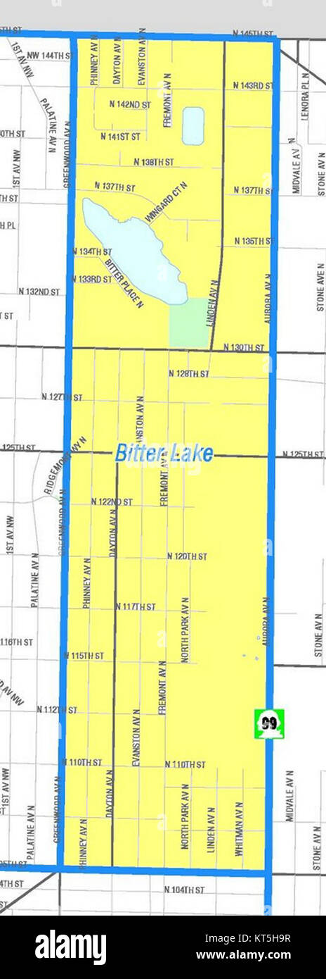 The map of Seattleâ€™s Bitter Lake area shows the geographic layout and ...