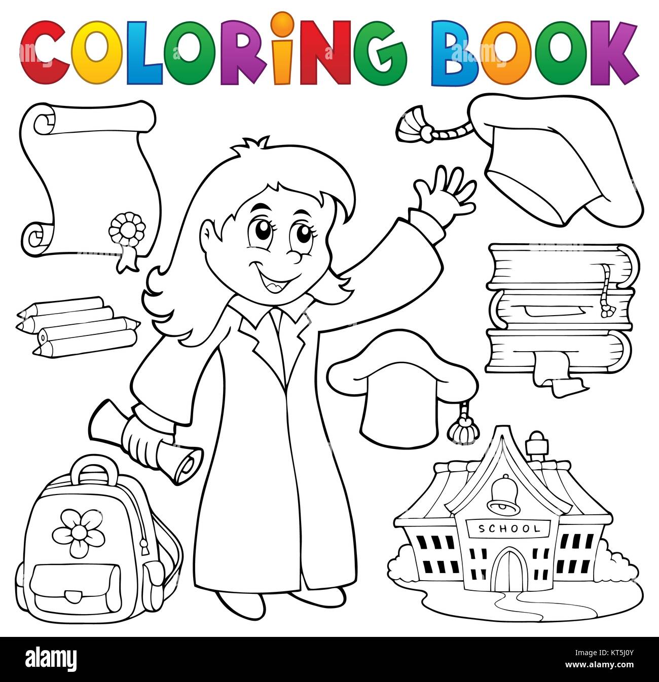 Coloring book graduation theme 2 Stock Photo