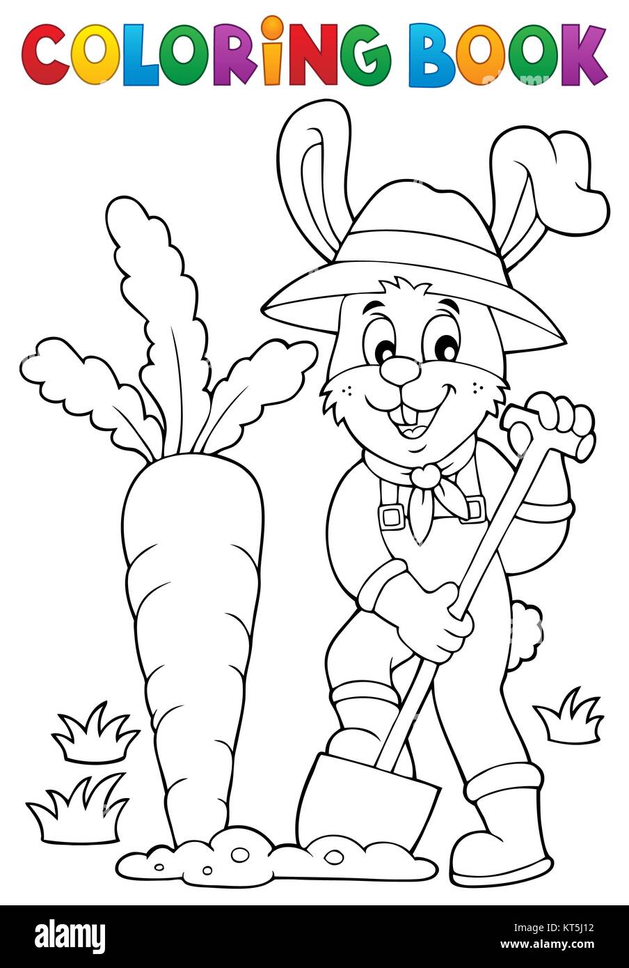 Coloring book rabbit gardener theme 1 Stock Photo