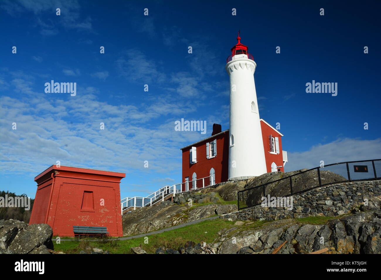 Fisgard Lighthouse at Fort Rodd Hill National Historic park in Victoria BC, Canada Stock Photo