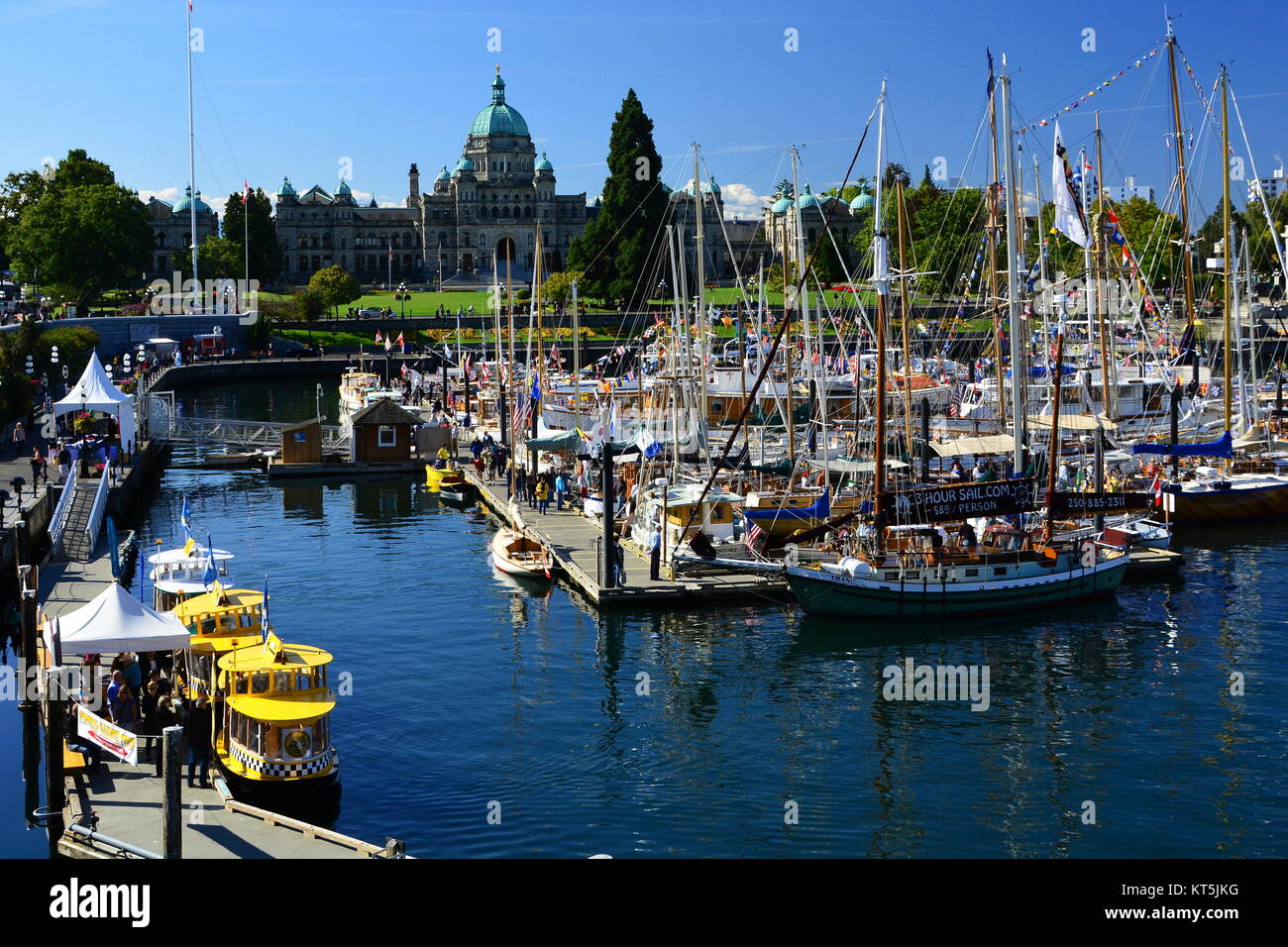 The glorious inner harbor filled with boats in Victoria BC, Canada. Stock Photo