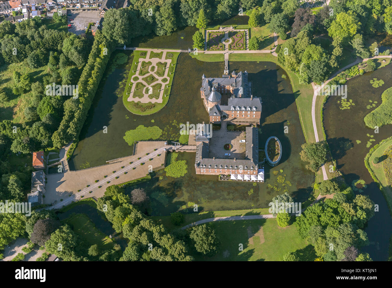 Water Castle Anholt privately owned by the Prince zu Salm-Salm, Anholt, Anholt, aerial view of Isselburg, Niederrhein, Isselburg, Niederrhein, North R Stock Photo