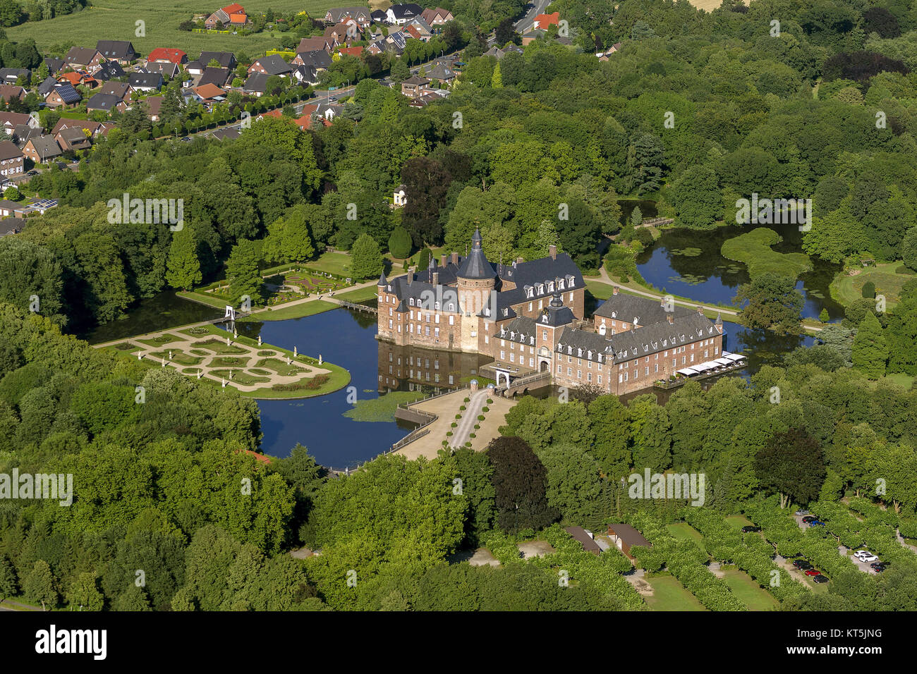 Water Castle Anholt privately owned by the Prince zu Salm-Salm, Anholt, Anholt, aerial view of Isselburg, Niederrhein, Isselburg, Niederrhein, North R Stock Photo