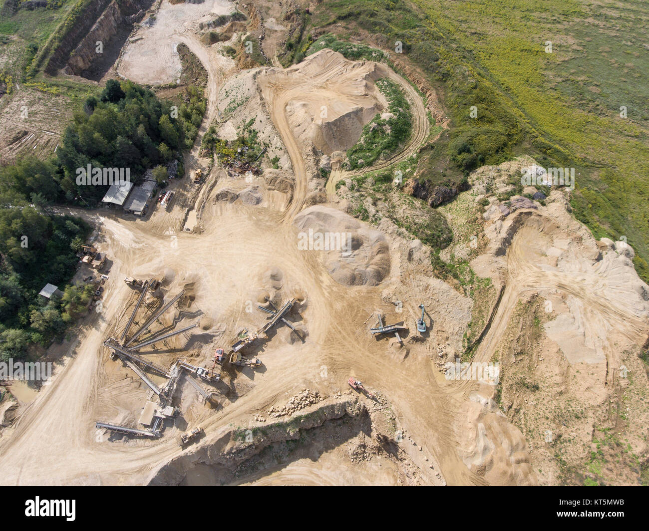 Mining quarry with special equipment, open pit excavation. Sand mine