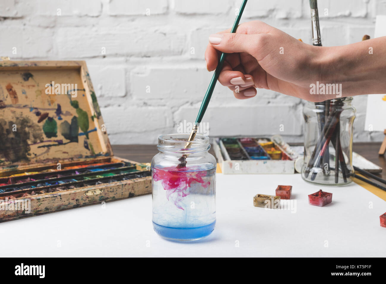 Paint brush water jar High Resolution Stock Photography and Images Alamy