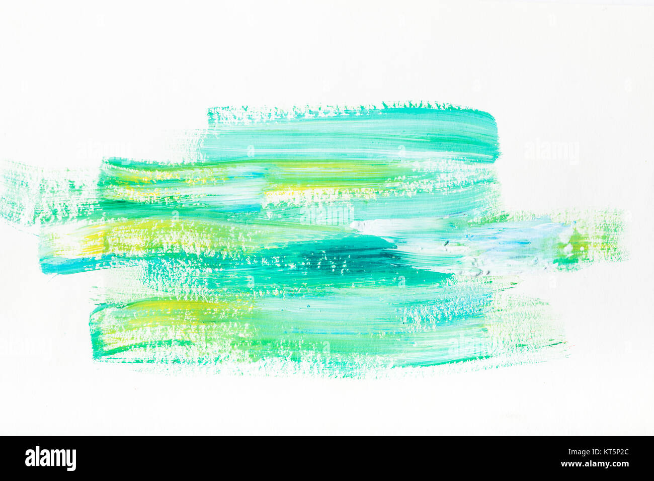 abstract painting with turquoise and yellow brush strokes on white