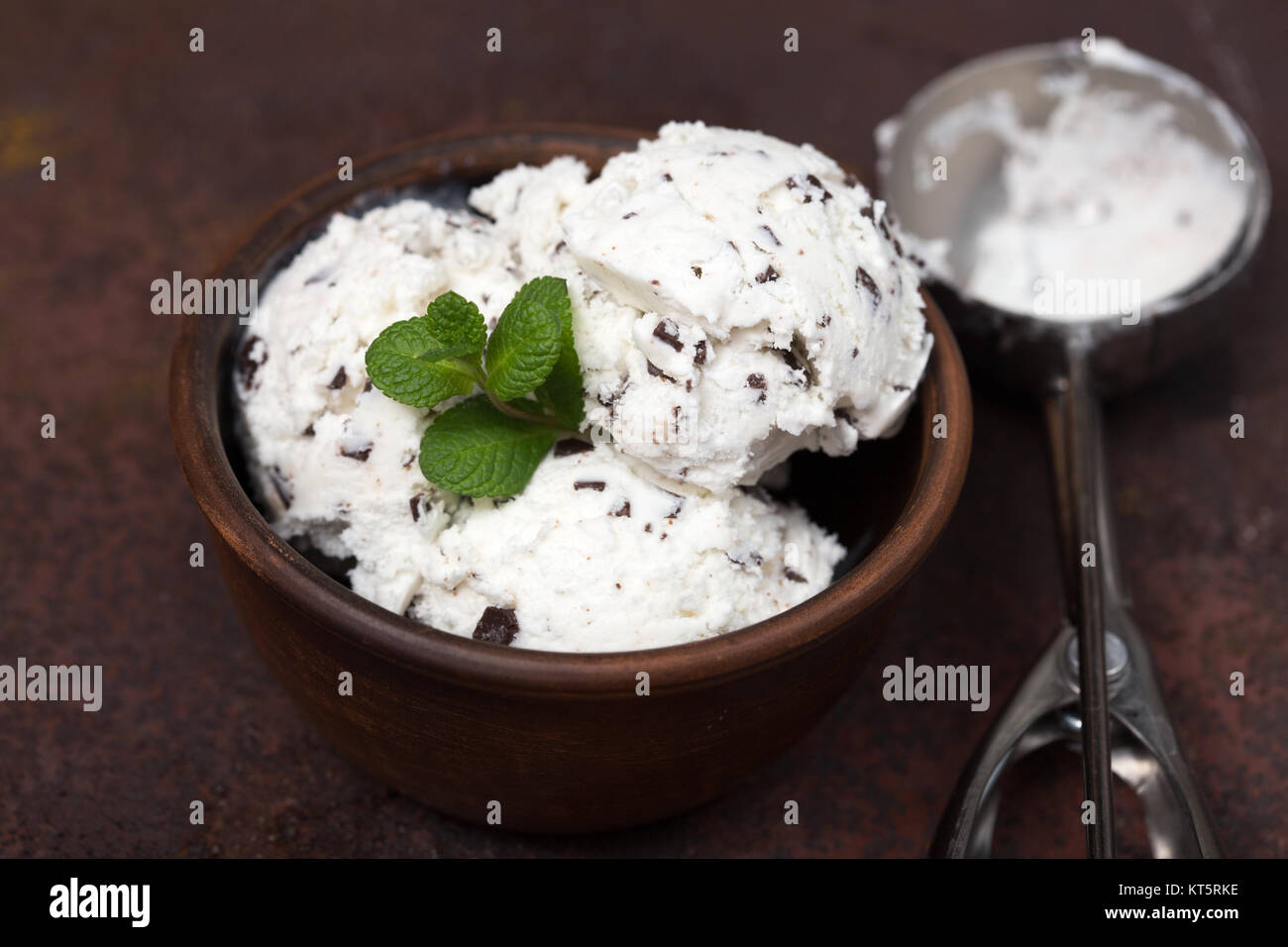 vanilla ice cream with chocolate chips - straciatella Stock Photo