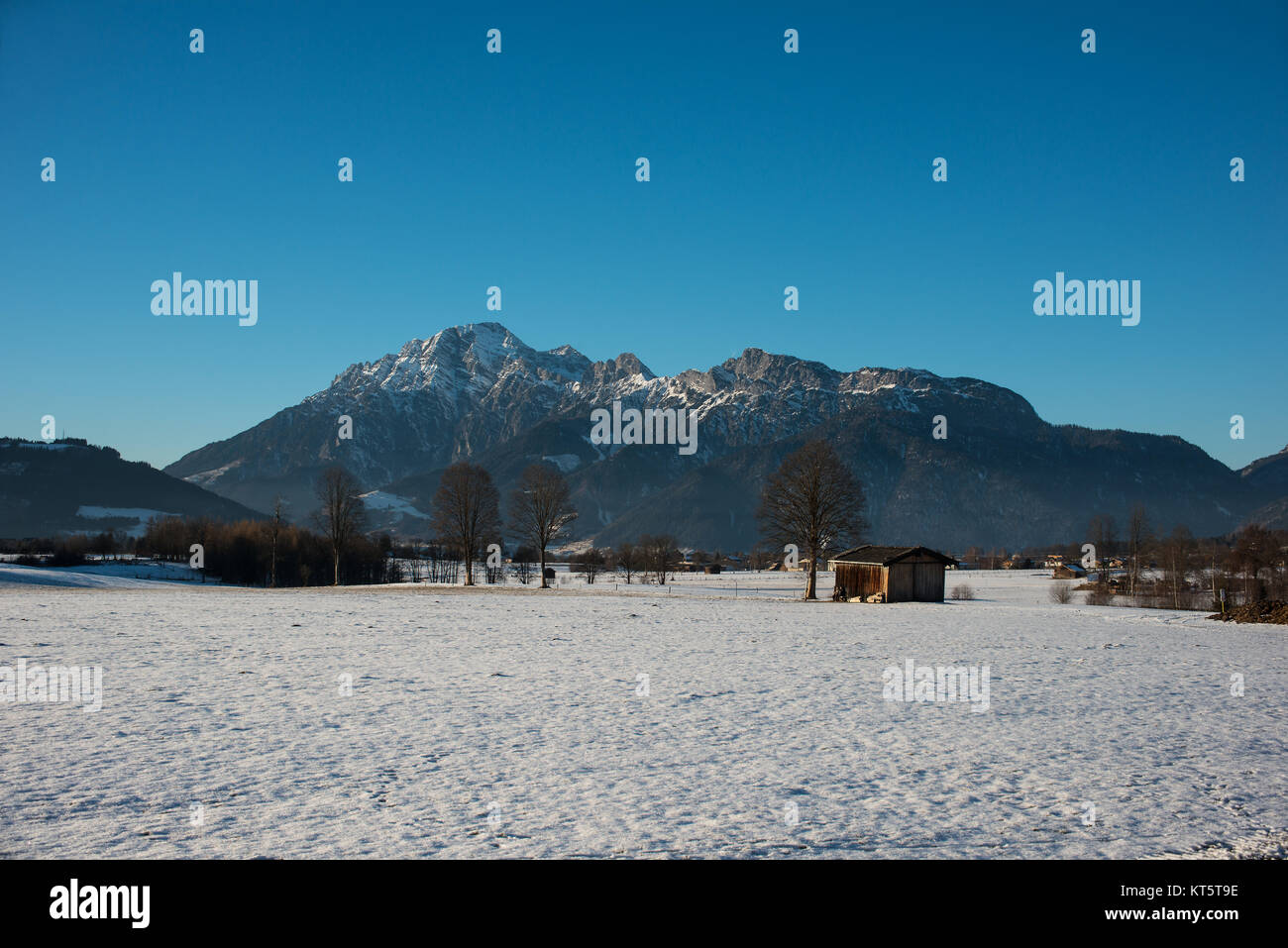 beautiful winter landscape in the pinzgau in salzburg district zell am see near saalfelden Stock Photo