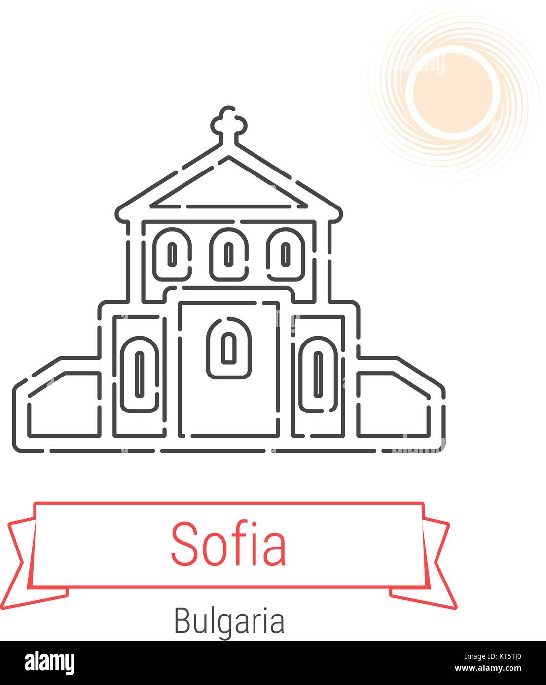 Sofia, Bulgaria Vector Line Icon with Red Ribbon Isolated on White ...