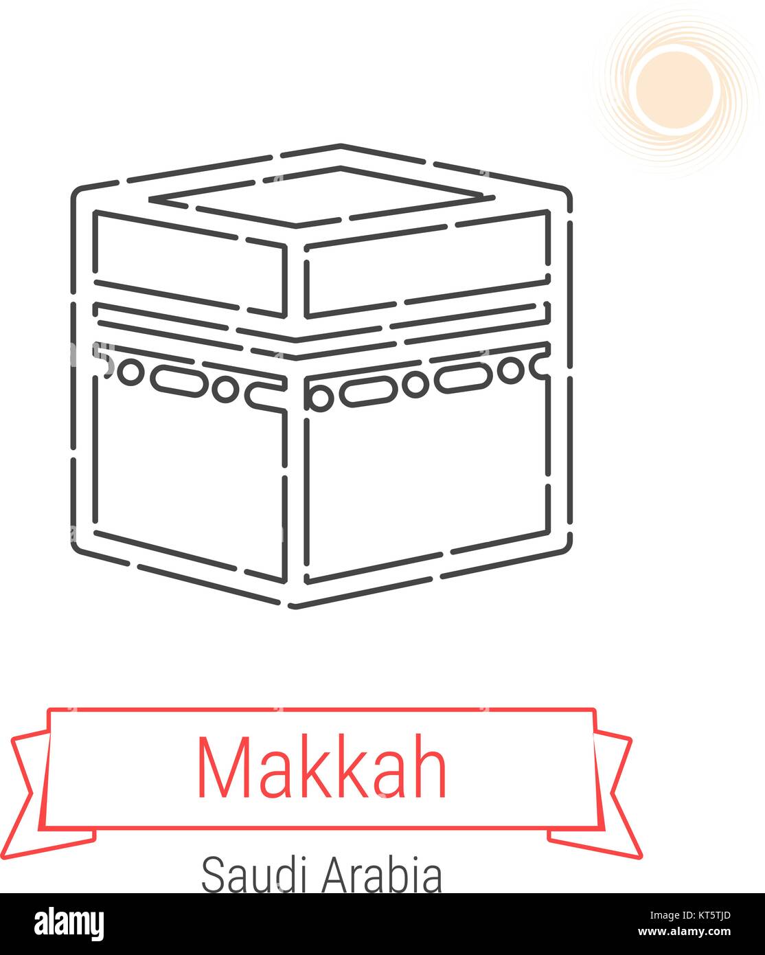 Makkah, Saudi Arabia Vector Line Icon with Red Ribbon Isolated on White ...