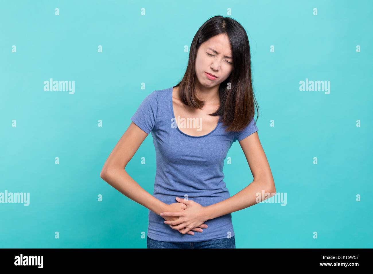 Woman suffer from stomach pain Stock Photo Alamy