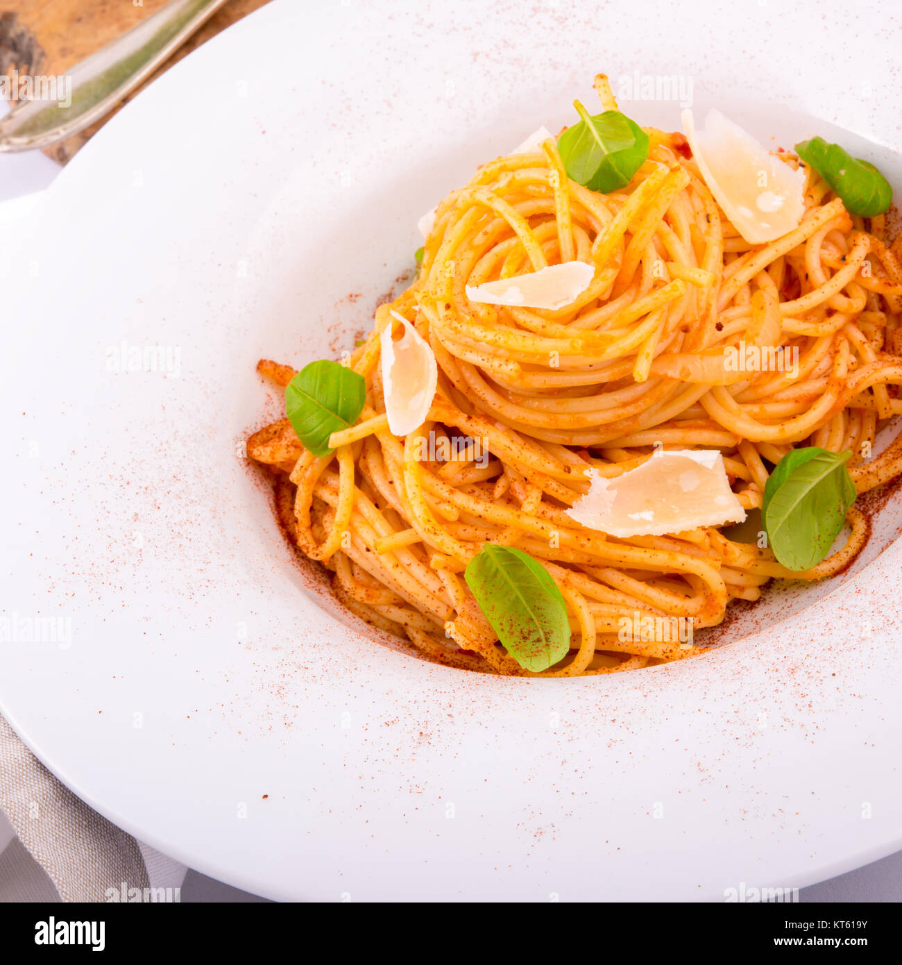 pasta with cherry tomatoes,garlic and parmesan cheese Stock Photo