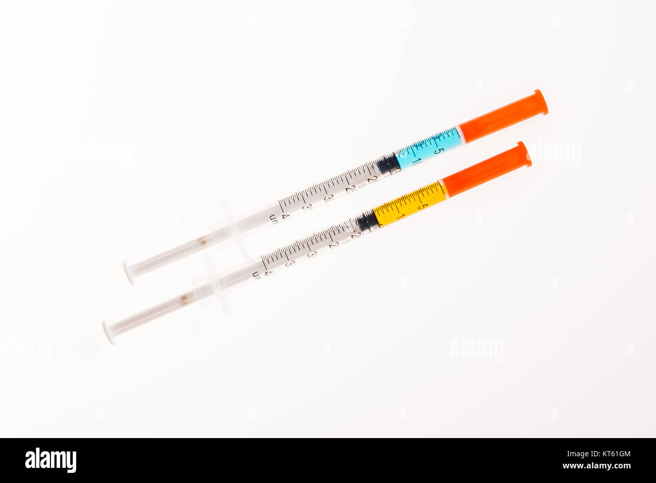 Insulin syringes for diabetes isolated on white, medicine and health