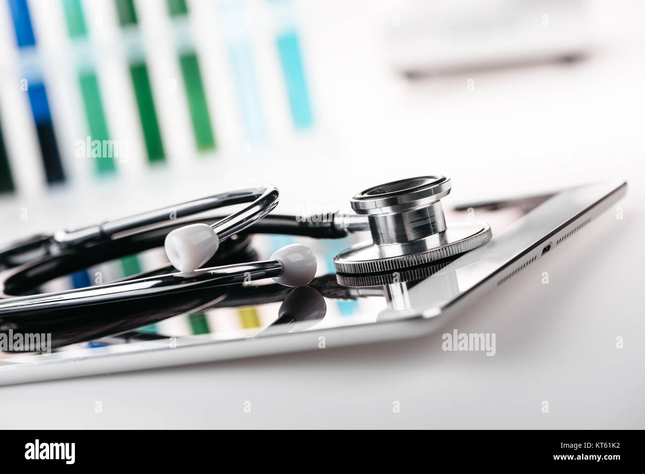 close up view of stethoscope on digital tablet on white Stock Photo - Alamy