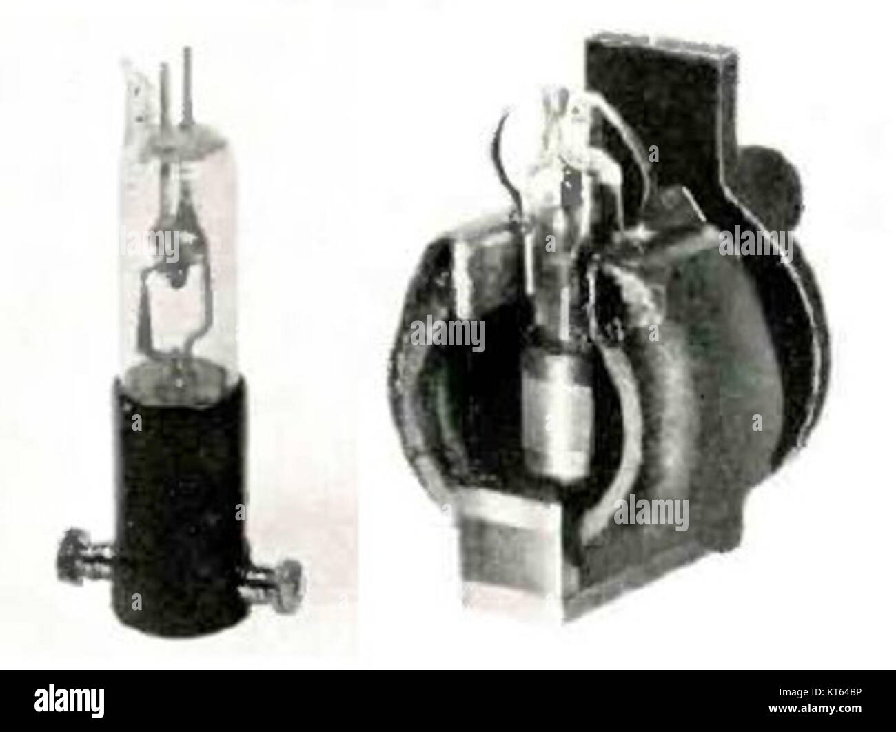A split-anode magnetron is a type of vacuum tube used in microwave generation, essential for radar systems and some communication technologies. It utilizes a split anode to enhance efficiency and performance. Stock Photo