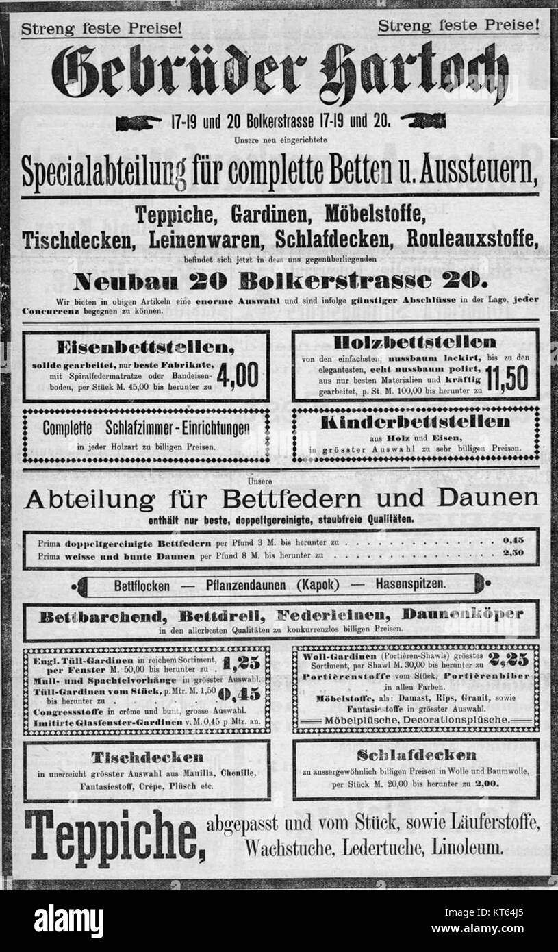 Anzeige GebrC3BCder Hartoch, 1894 Stock Photo