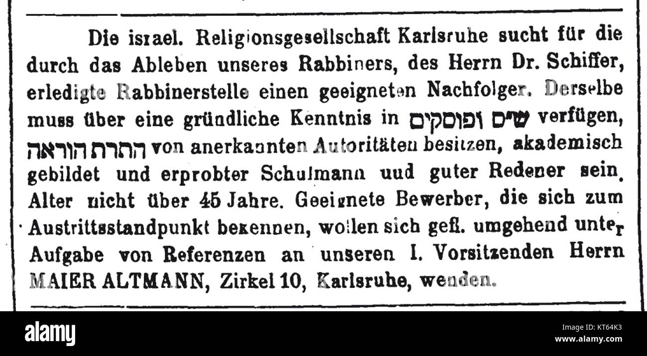 Anzeige IRG-KA Rabbiner JuedPresse Jg-10 No-6 8-2-1924 Stock Photo