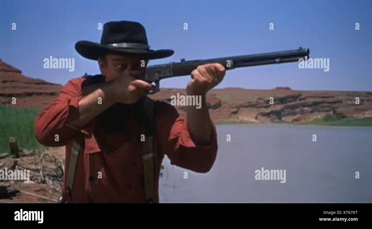 Screenshot from 'The Searchers' Ford trailer, depicting key scenes from the film. Stock Photo
