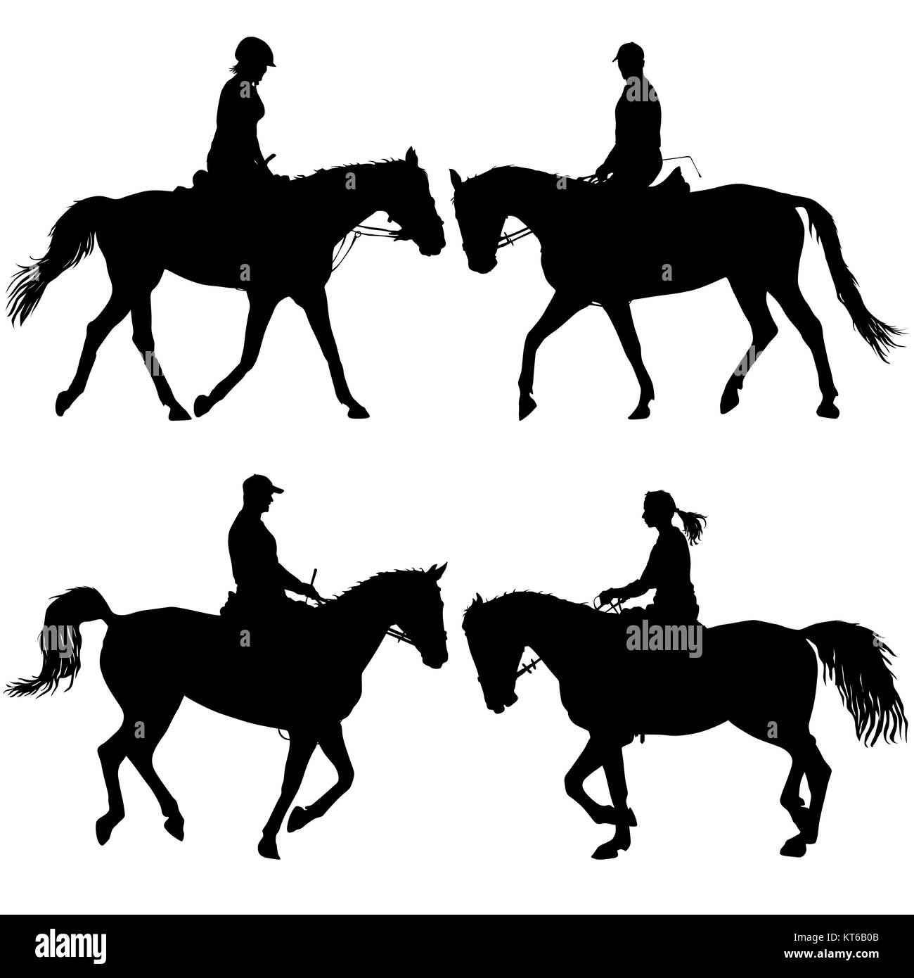 Set silhouette of horse and jockey Stock Photo