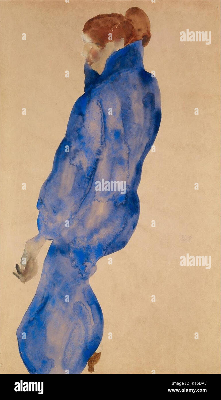Woman in a Blue Robe by Egon Schiele, 1911, watercolor Stock Photo