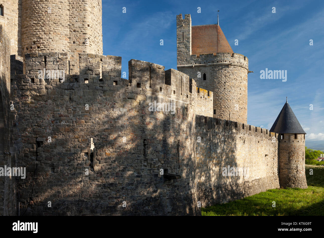 Walled and fortified medieval town of Carcassonne, Occitanie, France Stock Photo